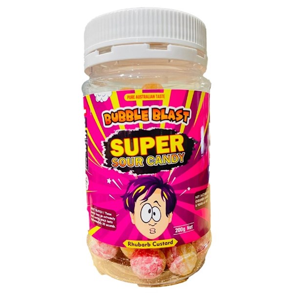 Super Sour Rhubarb & Custard Hard Rock Candy Aussie Made 200g